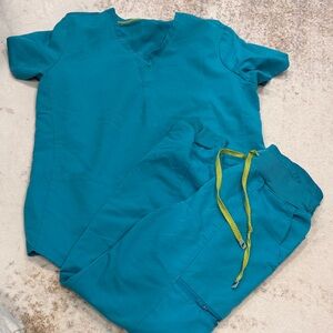 Fabletics Teal Scrub Set with Lime Accents